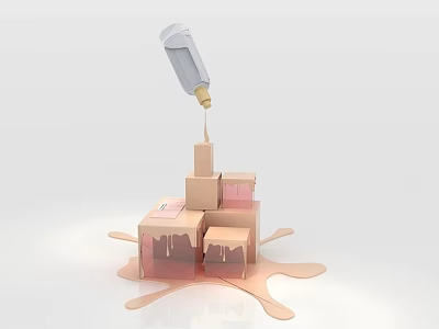 Liquor and Tobacco Store With Stacked Cartons Dripping Bottle And Spilled Liquid 3d model