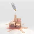 Liquor and Tobacco Store With Stacked Cartons Dripping Bottle And Spilled Liquid