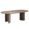 Modern Wooden Dining Table Set With Oval Top And Six Chairs Featuring Sleek Metal Legs