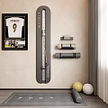 Home Gym Setup With Vertical Steel Trainer Dumbbells Fitness Balls And Yoga Mat