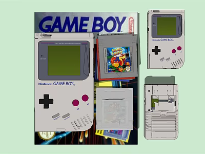 Classic Game Boy Handheld Entertainment Electronics With Game Cartridges And Multiple Views 3d model