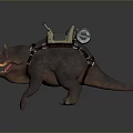 Fierce Brown Dinosaur Figure With Backpack Device Open Mouth And Horns