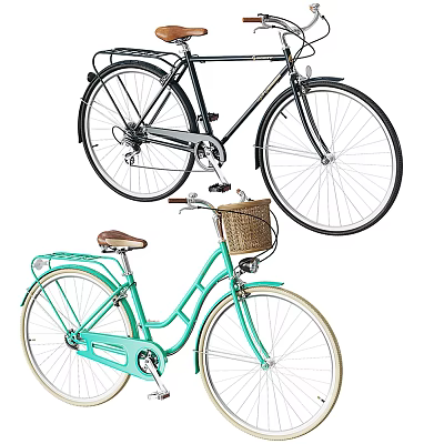 Classic Black And Turquoise Bicycles With Wicker Basket And Brown Seat 3d model
