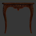 Classic Wooden Table With Carved Legs And Purple Upholstered Top