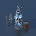 Elegant Glass Wine Bottle With Decorative Stopper And Whiskey Glasses On Dark Table