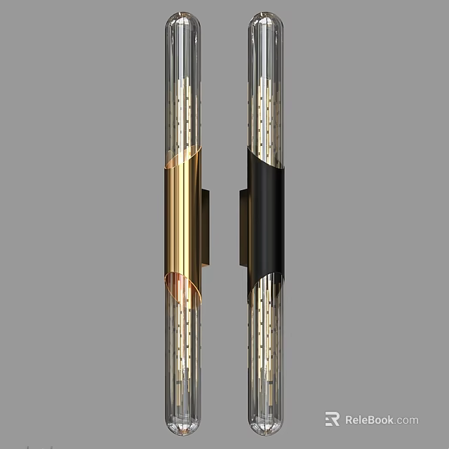 Modern Gold and Black Wall Lights With Sleek Cylindrical Glass Vertical Design 3d model 