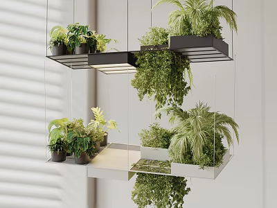 Modern Hanging Chandelier With Layered Plant Shelves And Cascading Greenery 3d model