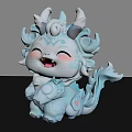 Cute Blue Dragon Toy With Curly Horns Smiling Face And Decorative Design