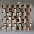 Stylish Modern Wooden Bookshelf Interior With Geometric Shelves Books Decorations And Vases