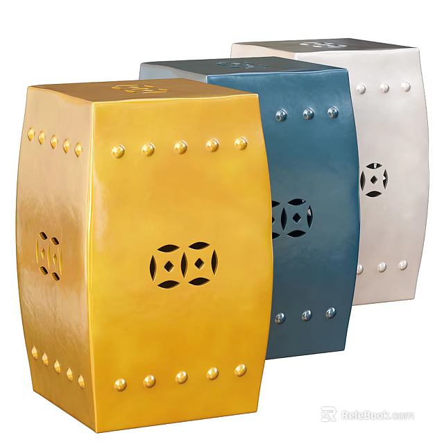 Colorful Accent Chairs with Yellow Blue White Metal Rivets and Cutout Patterns Square Design 3d model 