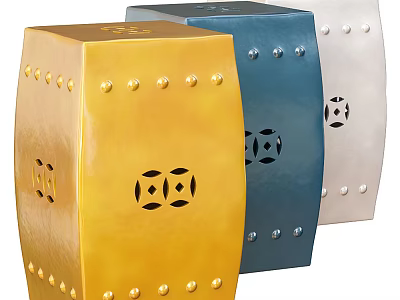 Colorful Accent Chairs with Yellow Blue White Metal Rivets and Cutout Patterns Square Design 3d model