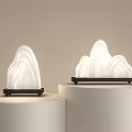 Modern Mountain Shaped Table Lamp With White Shade And Black Base On Display Stand 3d model