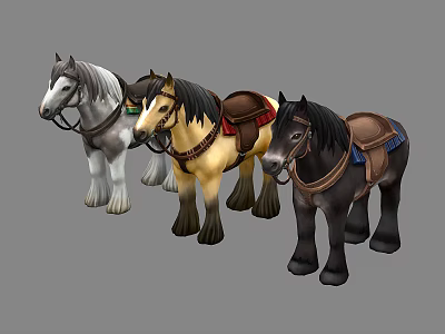 Colorful Decorative Toy Horses With Assorted Colored Saddles And Detailed Design Elements 3d model