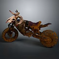 Vintage Worn Brownish Yellow Motorcycle With Deer Antler Decoration And Large Tires