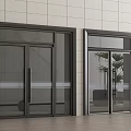 Double Doors With Glass Material Black Frame Gray Tile Wall And Green Plants