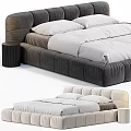 Elegant Modern Tufted Double Bed With Velvet Upholstery And Matching Nightstand In Neutral Tones