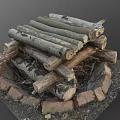 Rustic Wooden Logs And Stone Bricks Stacked Together In Natural Pile