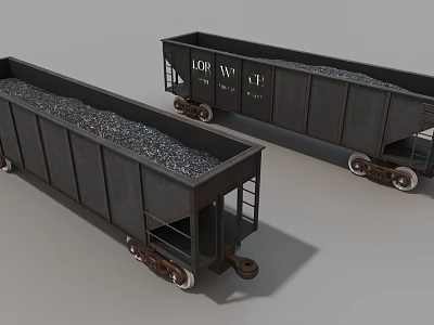 Black Gravel Loaded Freight Train Cars With Wheels And LDR WGF Markings 3d model