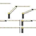 Various Types of Gate Barriers With Yellow Booms Black Posts and Reflective Strips