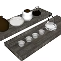 Elegant Tea Set with Teapot Teacups and Jars on Wooden Trays for Home Use