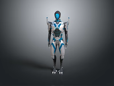 Futuristic Game Movie Character With Blue And White Mechanical Armor Design 3d model
