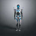 Futuristic Game Movie Character With Blue And White Mechanical Armor Design