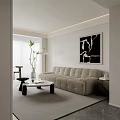 Modern Open Living and Dining Room Interior With TV Wall Sofa Coffee Table And Curtains