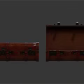Two Red Leather Suitcases Open and Closed with Brown Interior Details 3d model