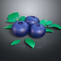 Organic Fresh Ripe Blueberries With Green Leaves On Dark Background