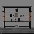 Modern Black And Wood Shelving Unit With Multiple Tiers And Decorative Items
