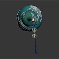 Green Gourd Shaped Carved Sculpture With Cloud Patterns And Blue Rope Tassel