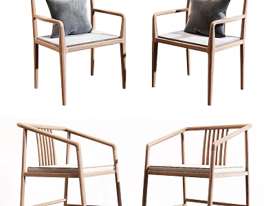 Minimalist Wooden Dining Chairs With Armrests And Soft Comfortable Seat Cushions 3d model