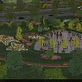 Urban Park Landscape With Winding Green Belts Various Trees Adjacent Roads And Tall Buildings