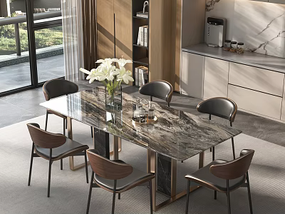 Light Luxury Living Room Dining Room Antique Style 3d model