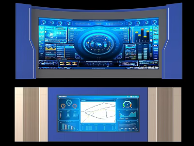 Modern curved large screen command ZTE large screen control center large screen display large screen display 3d model