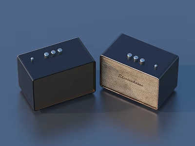 Black Wireless Audio Speakers With Gold Accents Control Buttons And Stereo Sound Design 3d model