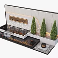Modern Water Fountain Design With Tiered Pools Green Trees And Decorative Ornaments