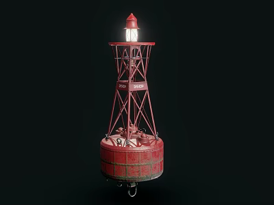Industrial Equipment Red Lighthouse Style Buoy With Metal Frame Top Light And Number 84 3d model