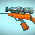 Cartoon Style Gun With Scope And Orange Grip Design In Playful Scene 3d model