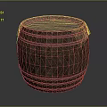 Traditional Round Wooden Barrel as Daily Life Product with Stripe Decoration and Natural Texture