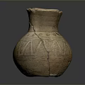 Ancient Clay Jug Pottery Sculpture With Handle Cracked Surface And Geometric Patterns