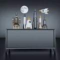 Various Rocket Models And Moon Decoration On Modern Black Cabinet