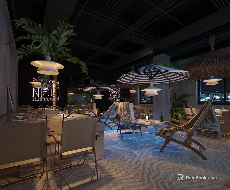 Modern Open Kitchen Design With Contemporary Layout And Lighting Fixtures 3d model 