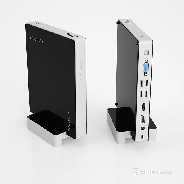 Ololo Mini PC With White Black Design Vertical Stand And Multiple Ports 3d model
