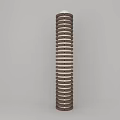 Cylindrical Floor Lamp with Layered Brown and White Stripes and White Top Design