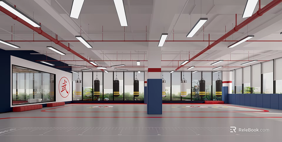 Martial Arts Fitness Training Gym With Hanging Punching Bags And Spacious Indoor Area 3d model 