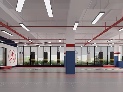 Martial Arts Fitness Training Gym With Hanging Punching Bags And Spacious Indoor Area 3d model