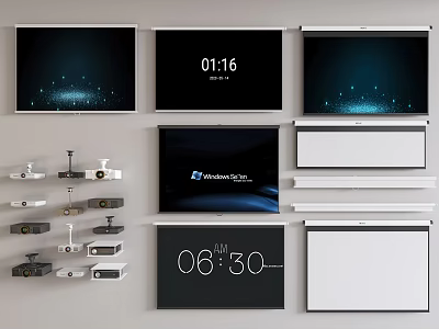 Projection Monitoring System With Wall Mounted Screens Projectors And Security Cameras 3d model