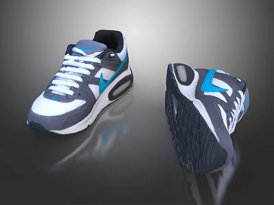 White and Gray Sneakers with Blue Accents on Upper and Textured Sole 3d model
