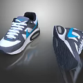 White and Gray Sneakers with Blue Accents on Upper and Textured Sole
